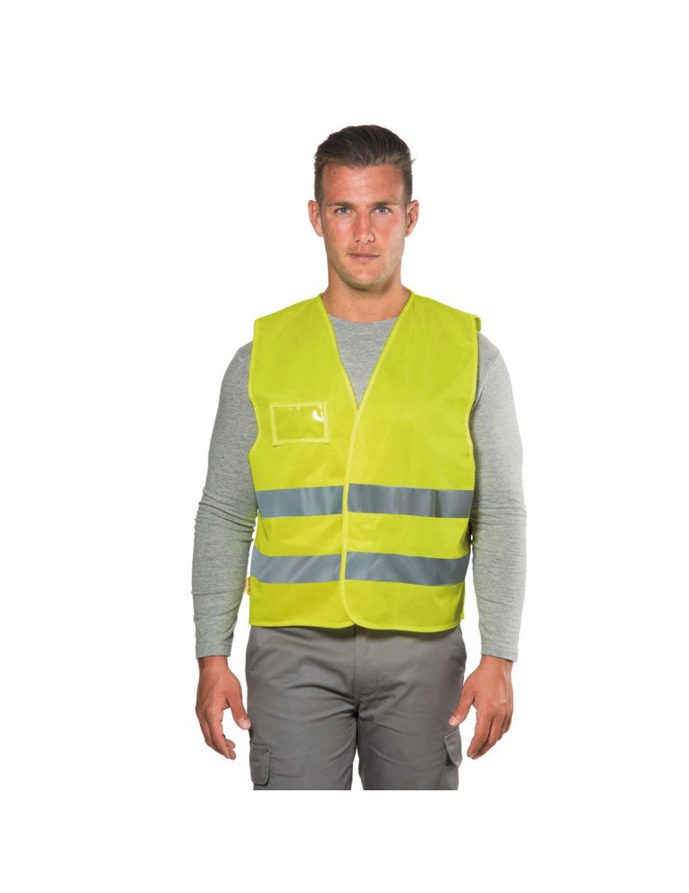 Yellow high visibility vest with stripes