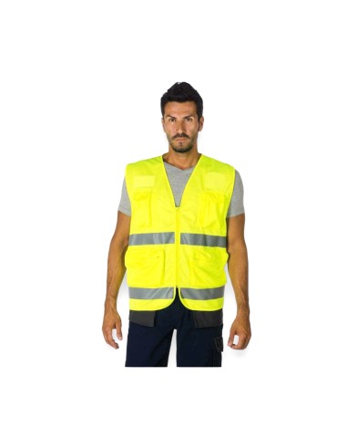 Gilet double bande jaune avec fermeture éclair
