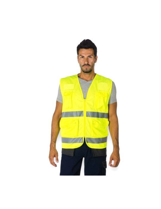 Chaleco amarillo de doble banda con cremallera