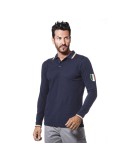 Blue long-sleeved polo shirt