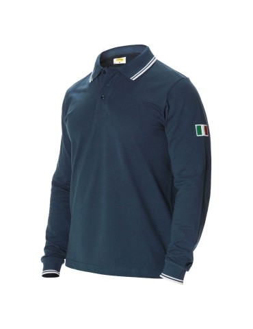 Polo manica lunga 100% cotone blu
