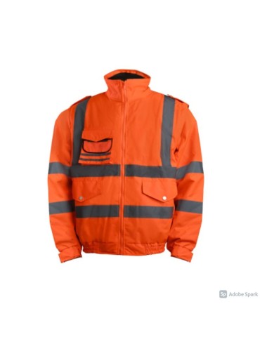 Orange high visibility bomber jacket with detachable sleeves