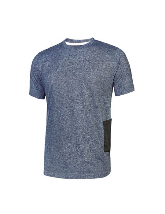 Blaues Arbeits-T-Shirt mit kurzen Ärmeln und Rundhalsausschnitt