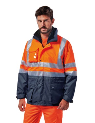 High visibility winter jacket orange/blue