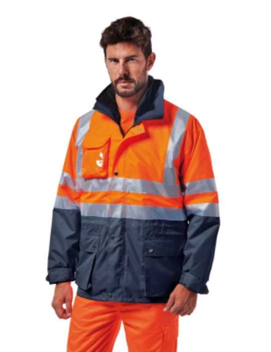 Chaqueta de invierno de alta visibilidad naranja/azul