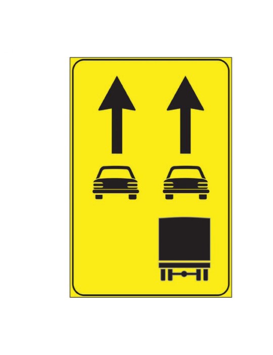 Placa de chapa de clase 1 Uso de los carriles disponibles fig. 414 dimensiones 90x135 cm sobre fondo amarillo