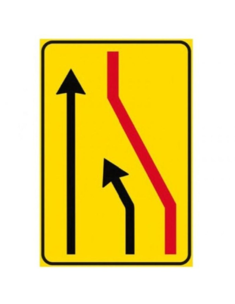 Placa de chapa de clase 1 Señal de carril cerrado a la derecha de 60x90 cm sobre fondo amarillo