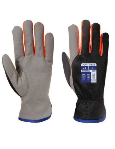 Grey black microfibre thermal glove with thermal lining