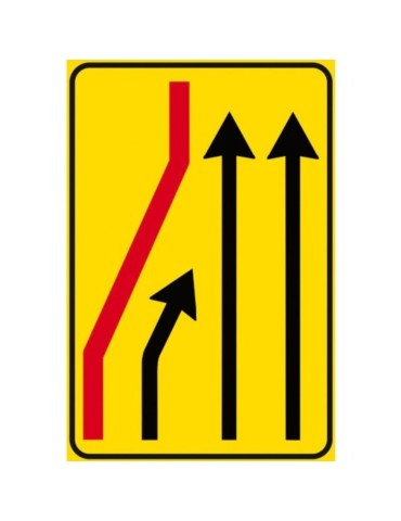 Placa metálica de clase 1 Señal de carril cerrado a la izquierda fig. 411/b izquierda con dimensiones 90x135 cm sobre fondo amar