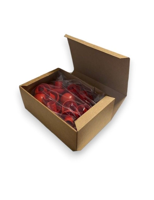 Fungo copritondino in plastica rosso ad alta visibilità, idoneo per tondini in ferro per diametri da 6 a 18 mm.