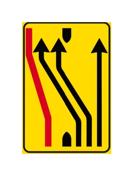 Class 1 sheet metal plate Closed lanes sign fig. 411/g measuring 60x90 cm on a yellow background