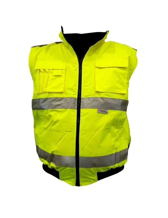 Winter jacket with detachable sleeves and concealed hood