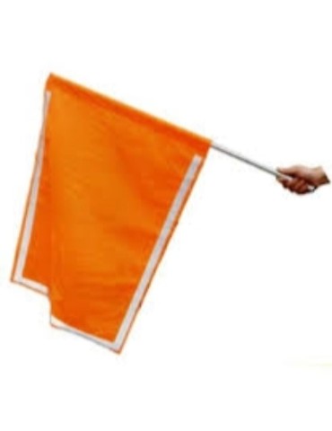 Fluorescent signal flag with reflective inserts and wooden handle