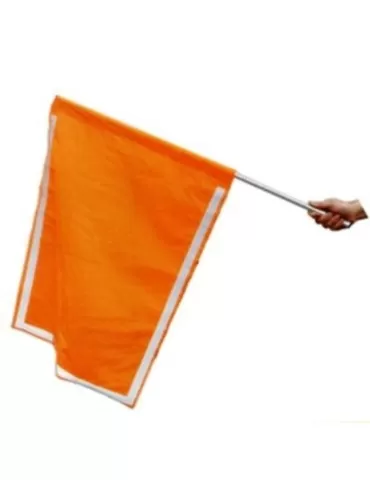 Fluorescent signal flag with reflective inserts and aluminum handle