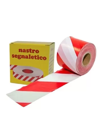 Nastro segnaletico non rifrangente bianco/rosso protetto da scatola