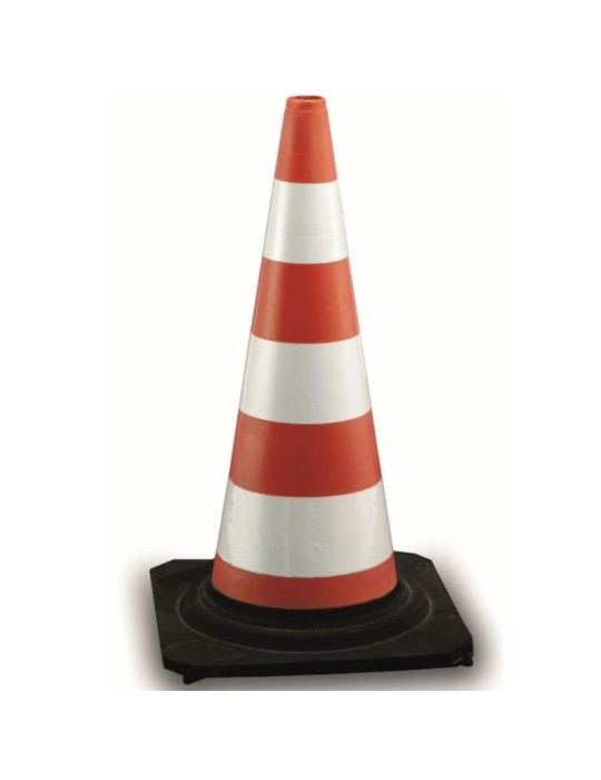 Cône en caoutchouc h 50 cm - 3 bandes réfléchissantes classe 1