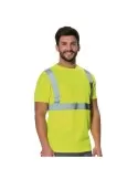 T-shirt alta visibilità cool-dry girocollo a manica corta con bande rifrangenti di color giallo