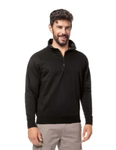 Felpa nera poly/cotone con zip corta