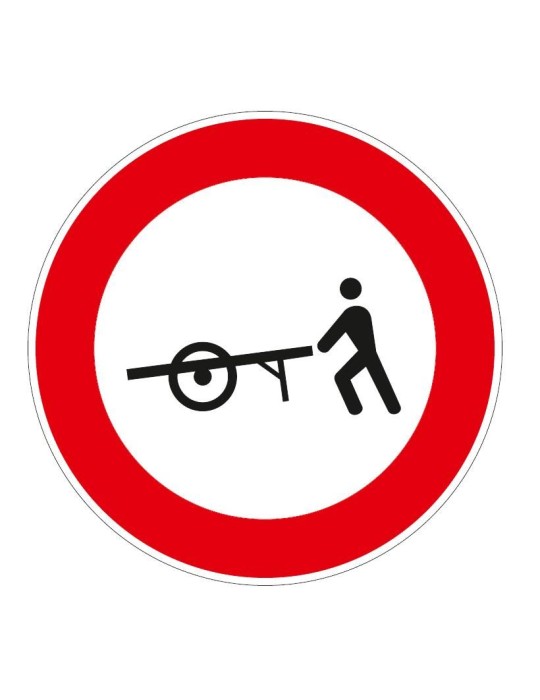 Diámetro del disco: 60 cm, clase 1, fig. 57, "Prohibido el tránsito a los vehículos a mano"