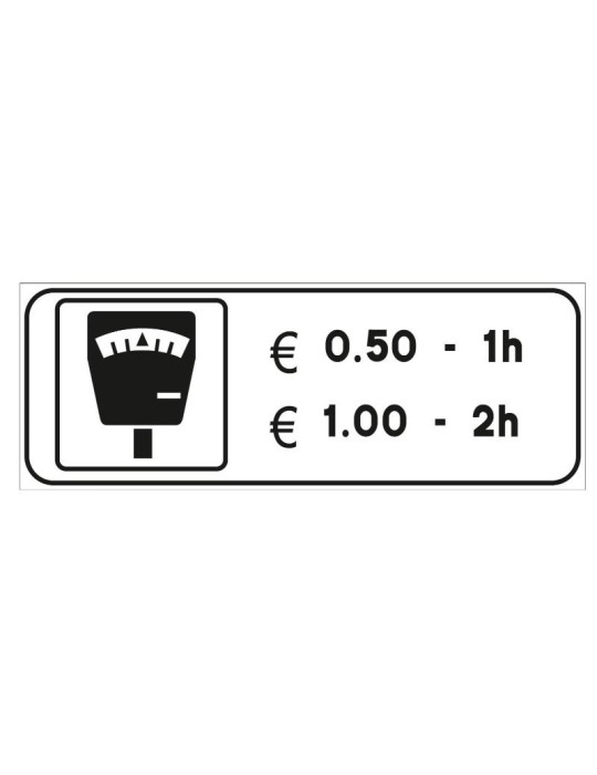 Supplementary panel in sheet metal class 1 40x20 fig. 77/g " parking lot equipped with parking meter " Supplementary panel in sheet metal class 1 40x20 fig. 77/g " parking lot equipped with parking meter "
