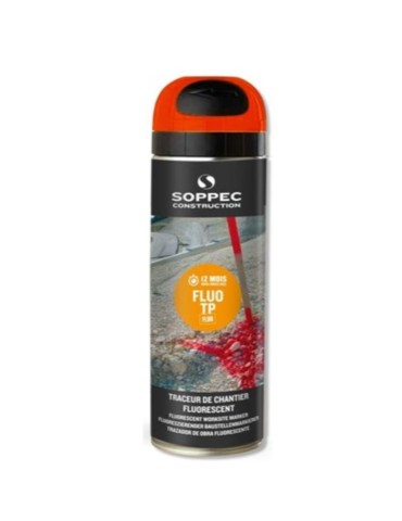 Tracciatore da cantiere rosso fluorescente, vernice spray, 500ml, idoneo per uso segnaletica stradale, utilizzo capovolto.