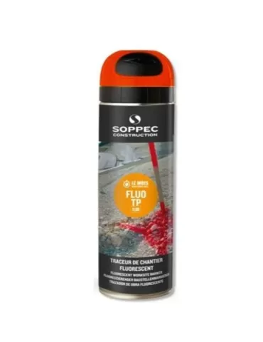 Tracciatore da cantiere rosso fluorescente, vernice spray, 500ml, idoneo per uso segnaletica stradale, utilizzo capovolto.