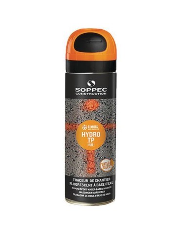 Tracciatore da cantiere arancio fluorescente, spray, 500ml, idoneo per uso segnaletica stradale, utilizzo capovolto.