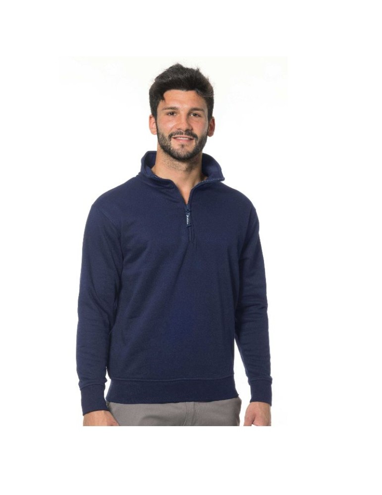 Sweat en polycoton bleu marine avec fermeture éclair courte