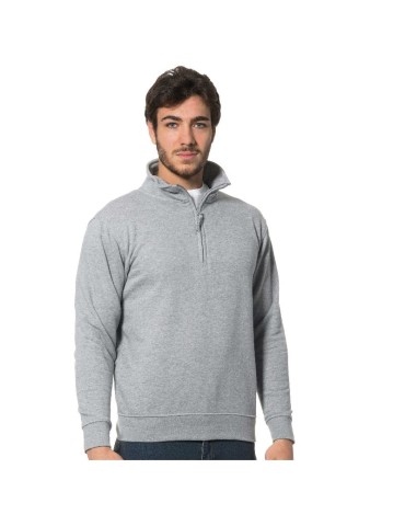 Grauer Polycotton-Pullover mit kurzem Reißverschluss