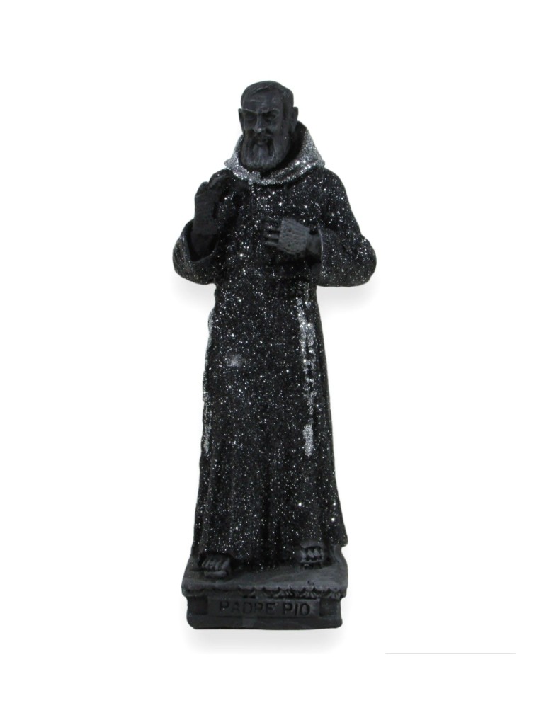 Padre Pio Lavasteinstatue mit farbenfrohen Dekorationen