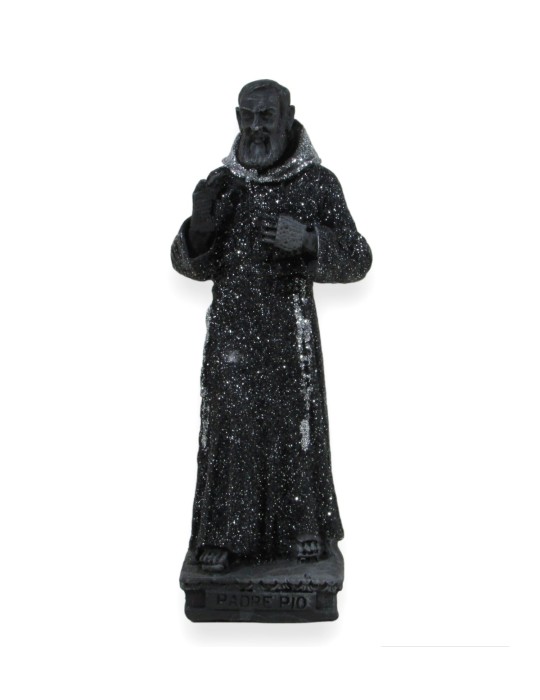 Padre Pio Lavasteinstatue mit farbenfrohen Dekorationen