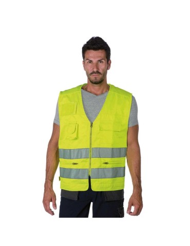 Gilet multitasche alta visibilit&agrave; giallo
