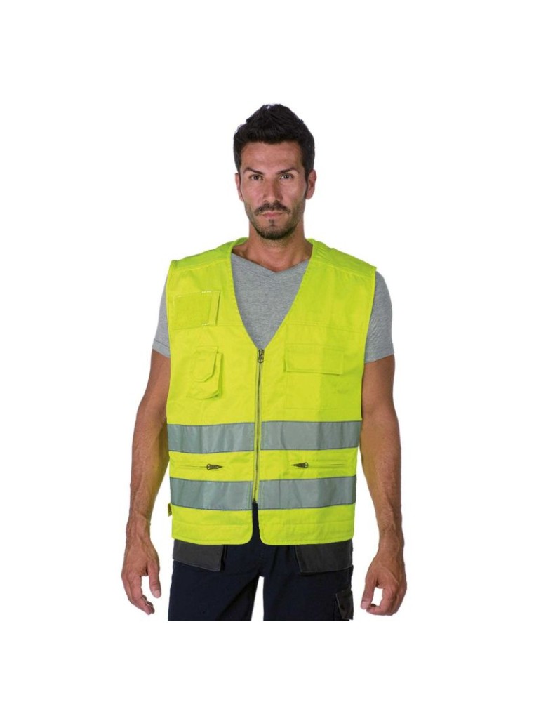 Gilet multi-poches à haute visibilité jaune
