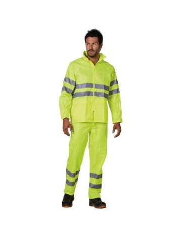 Yellow high visibility waterproof suit