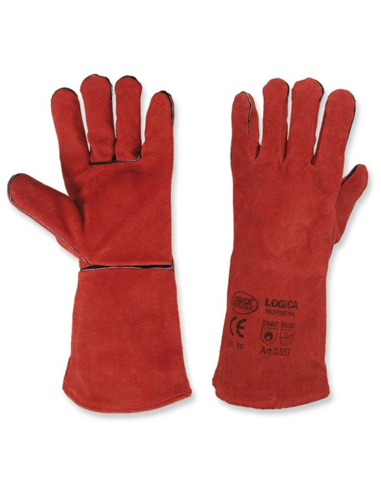 Split leather gloves, lined 35cm, heat-resistant.