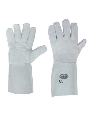 Split leather gloves, reinforced palm with 15 cm sleeve. Packs of 10 pairs