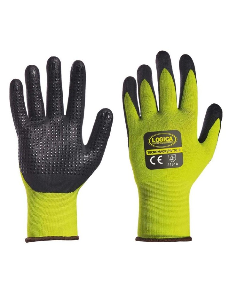Gants noirs en nitrile jaune fluorescent avec dos ventilé