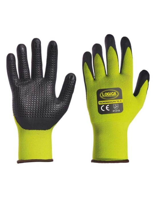 Guanti giallo fluo nitrile nero con dorso areato Guanti giallo fluo nitrile nero con dorso areato