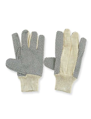 Pointed canvas gloves with pvc dots