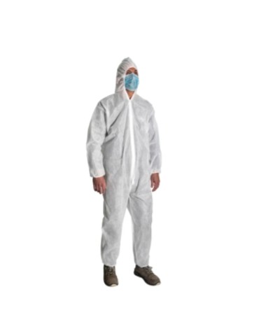 White disposable non-woven coveralls 40 gr. hooded