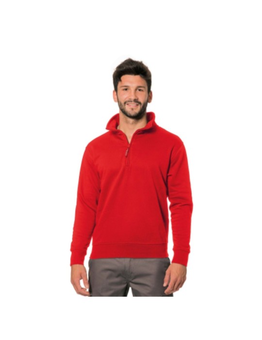 Red poly/cotton sweatshirt with short zip Red poly/cotton sweatshirt with short zip