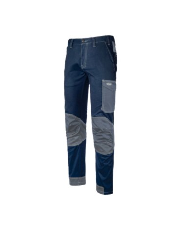 Reinforced blue/grey stretch polycotton trousers