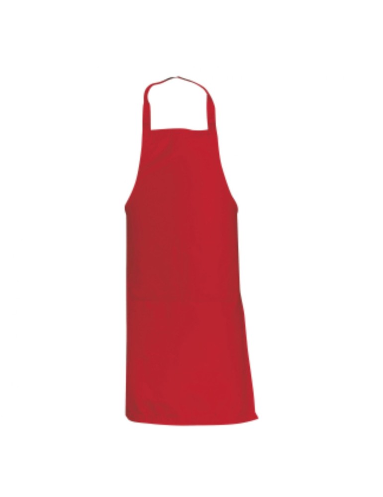 Classic long red apron with two pockets