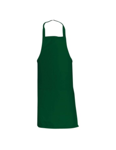 Classic long green apron with two pockets