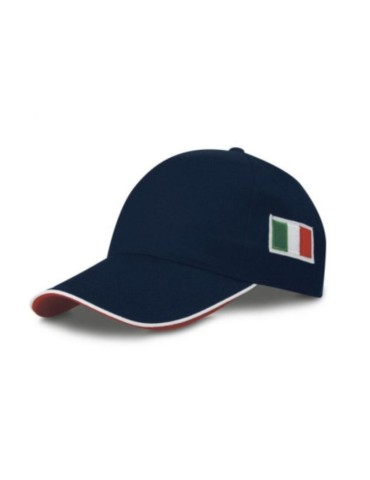 Cappello con tesa e bandierina a lato blu navy