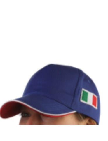 Cappello con tesa e bandierina a lato blu
