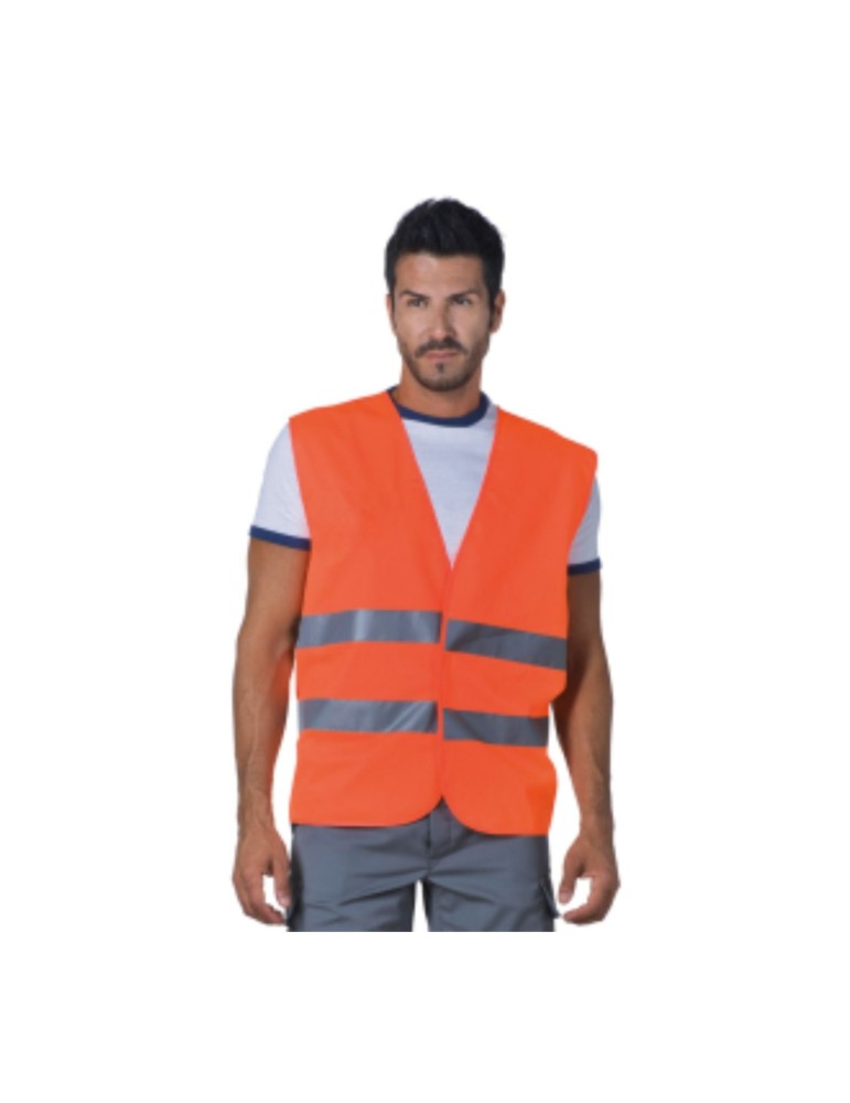 Gilet poly arancio con bande senza portanome Gilet poly arancio con bande senza portanome