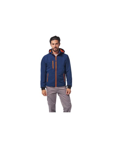 Chaqueta azul naranja con capucha desmontable