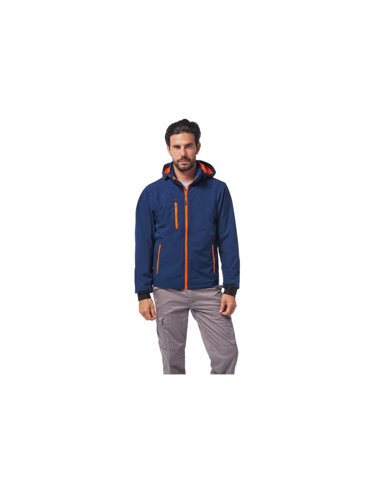 Chaqueta azul naranja con capucha desmontable