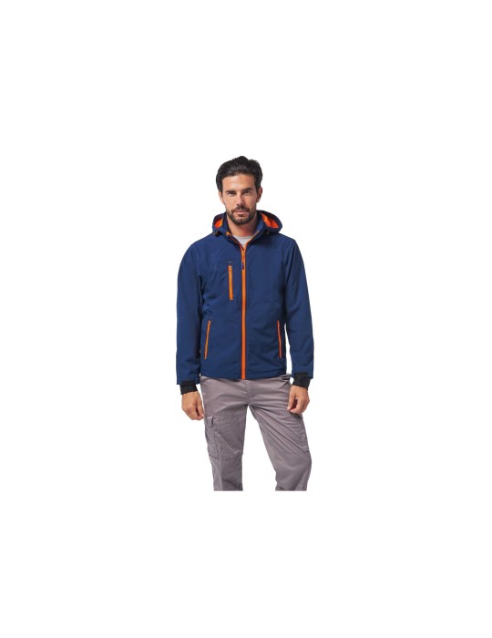 Orangeblaue Jacke mit abnehmbarer Kapuze